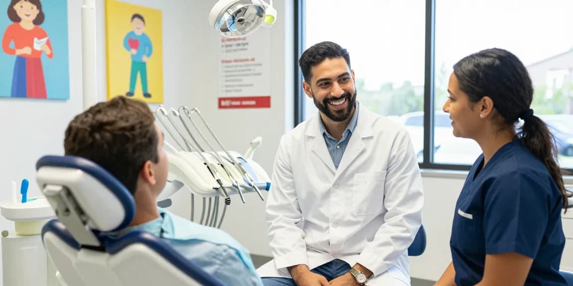 Dentist Mooresville NC welcoming new patient in a friendly dental clinic environment.