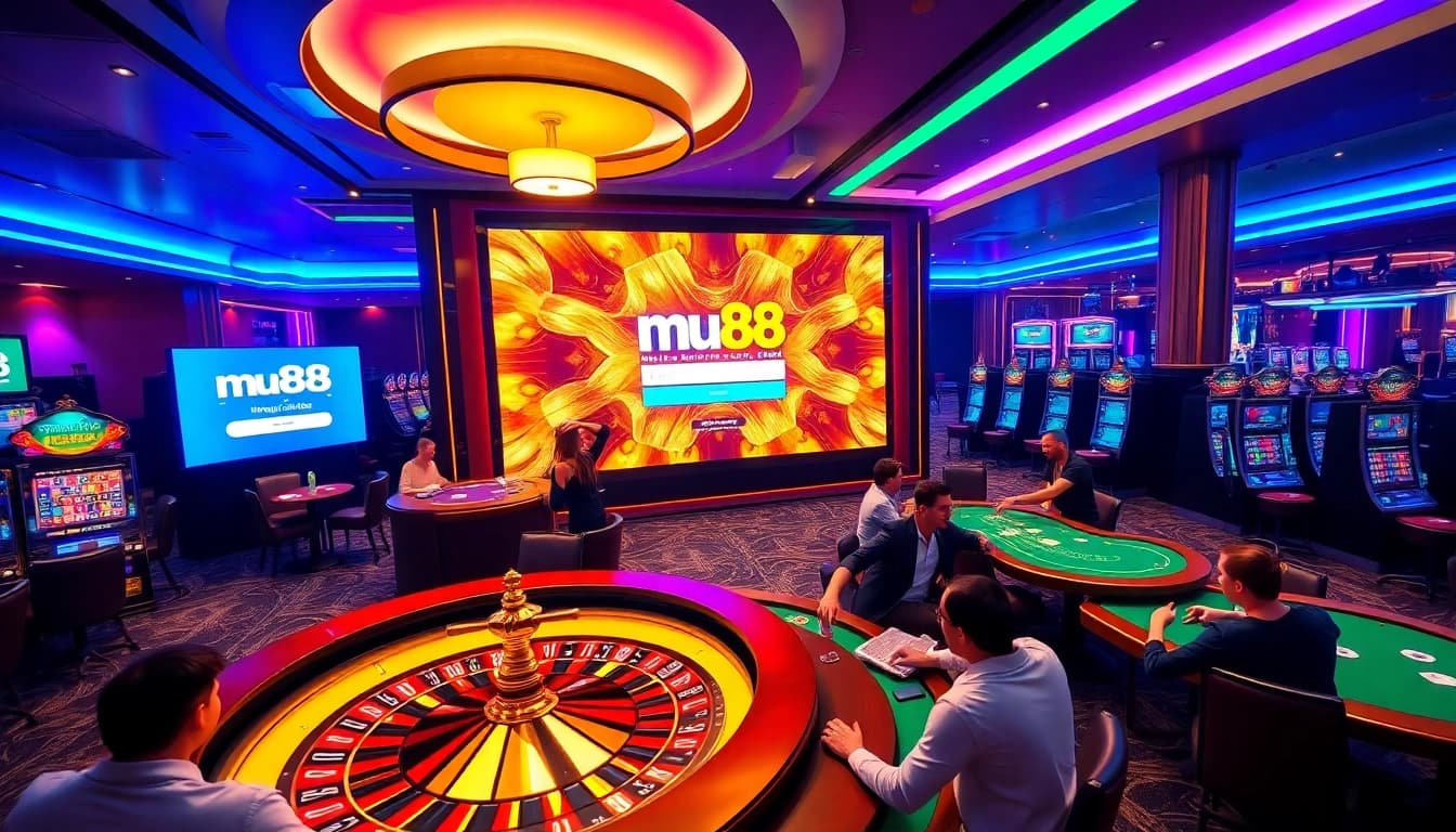mu88 đăng nhập interface amidst an engaging casino atmosphere with players at tables