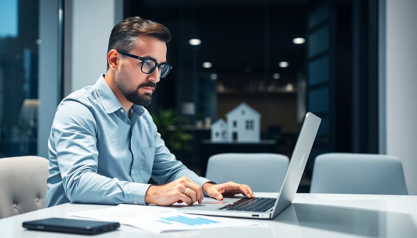 Strategie di flipping immobiliare analizzando dati e report con tecnologia avanzata.