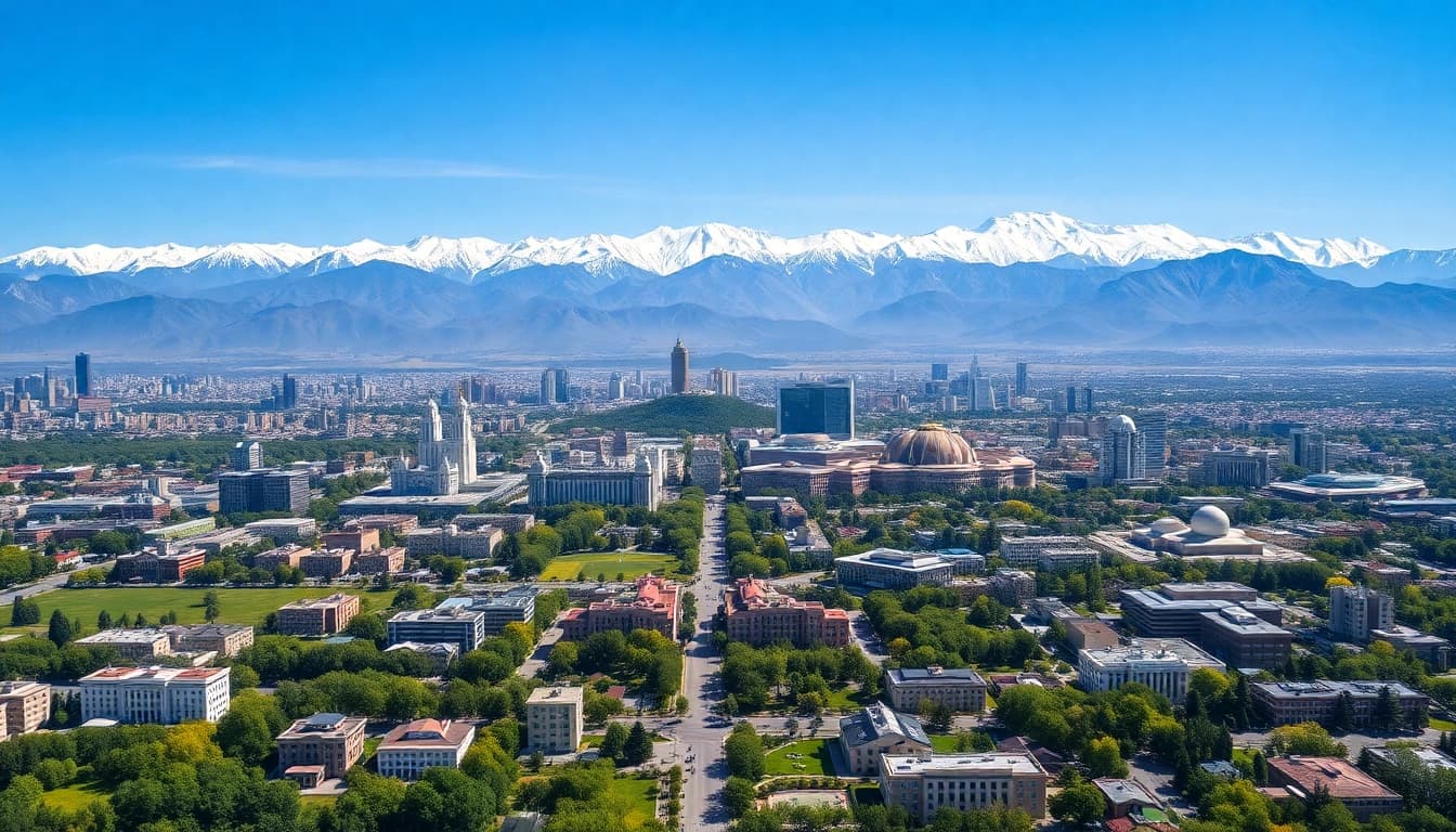 Experience the breathtaking view of Almaty, Kazakhstan, from above, highlighting https://albmaftoh.com's vibrant landscape.