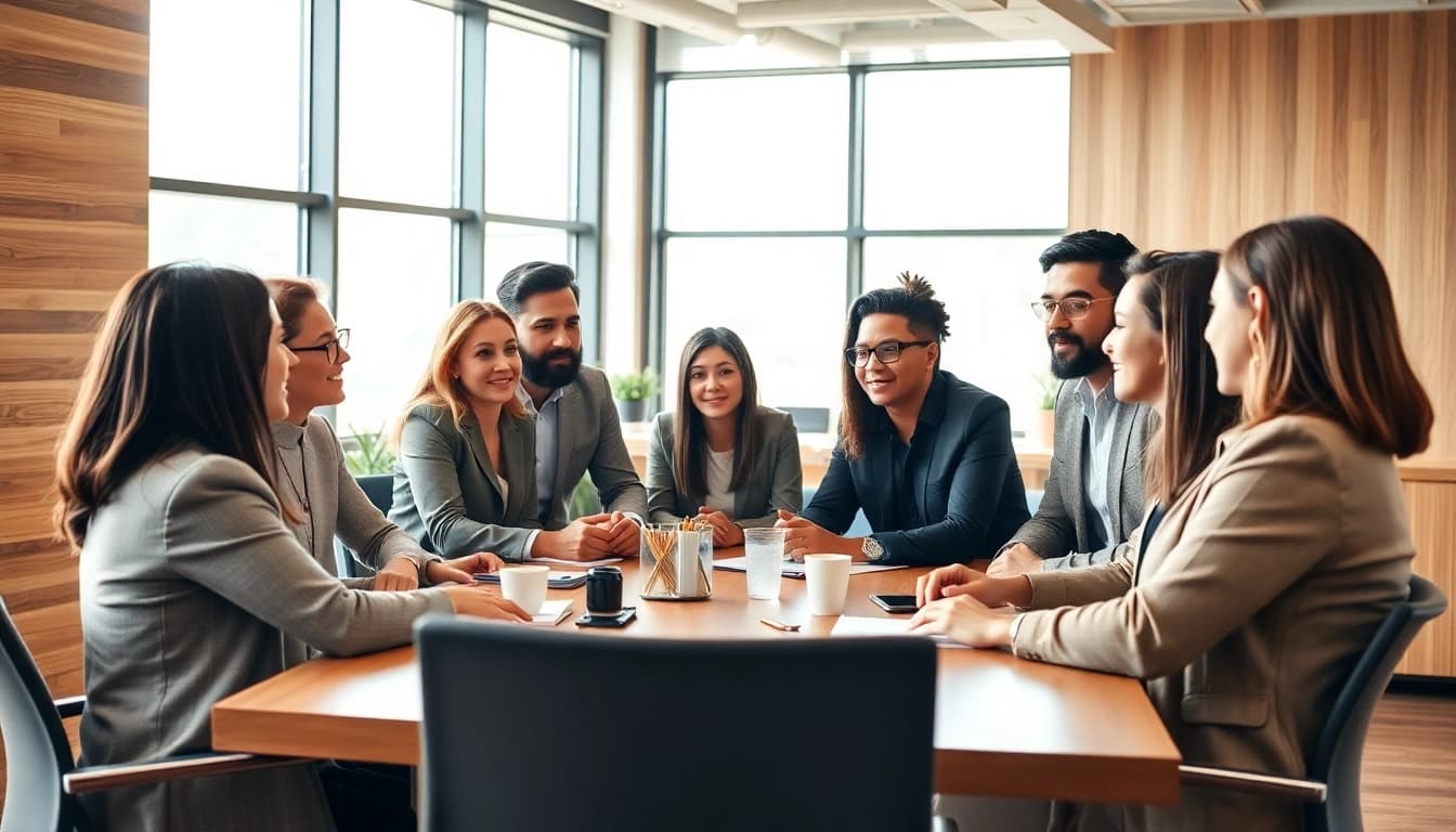 Team collaborating in a business setting to enhance productivity and innovation.