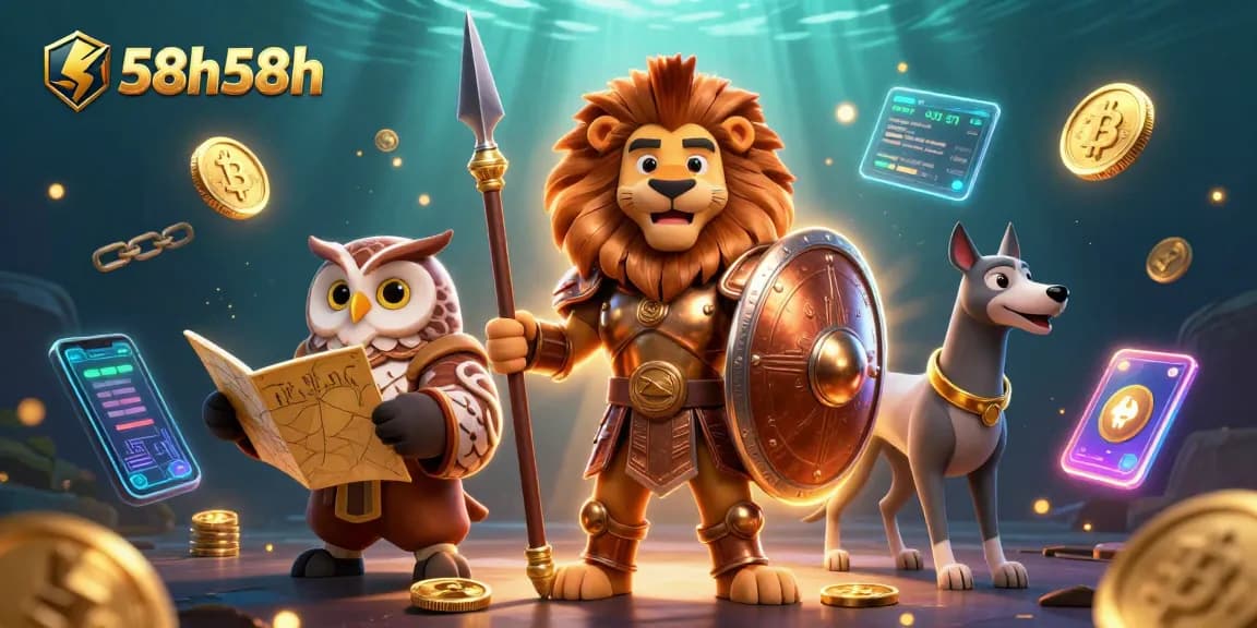 Engage with 58h58h in thrilling action surrounded by cryptocurrency elements and a vibrant casino atmosphere.
