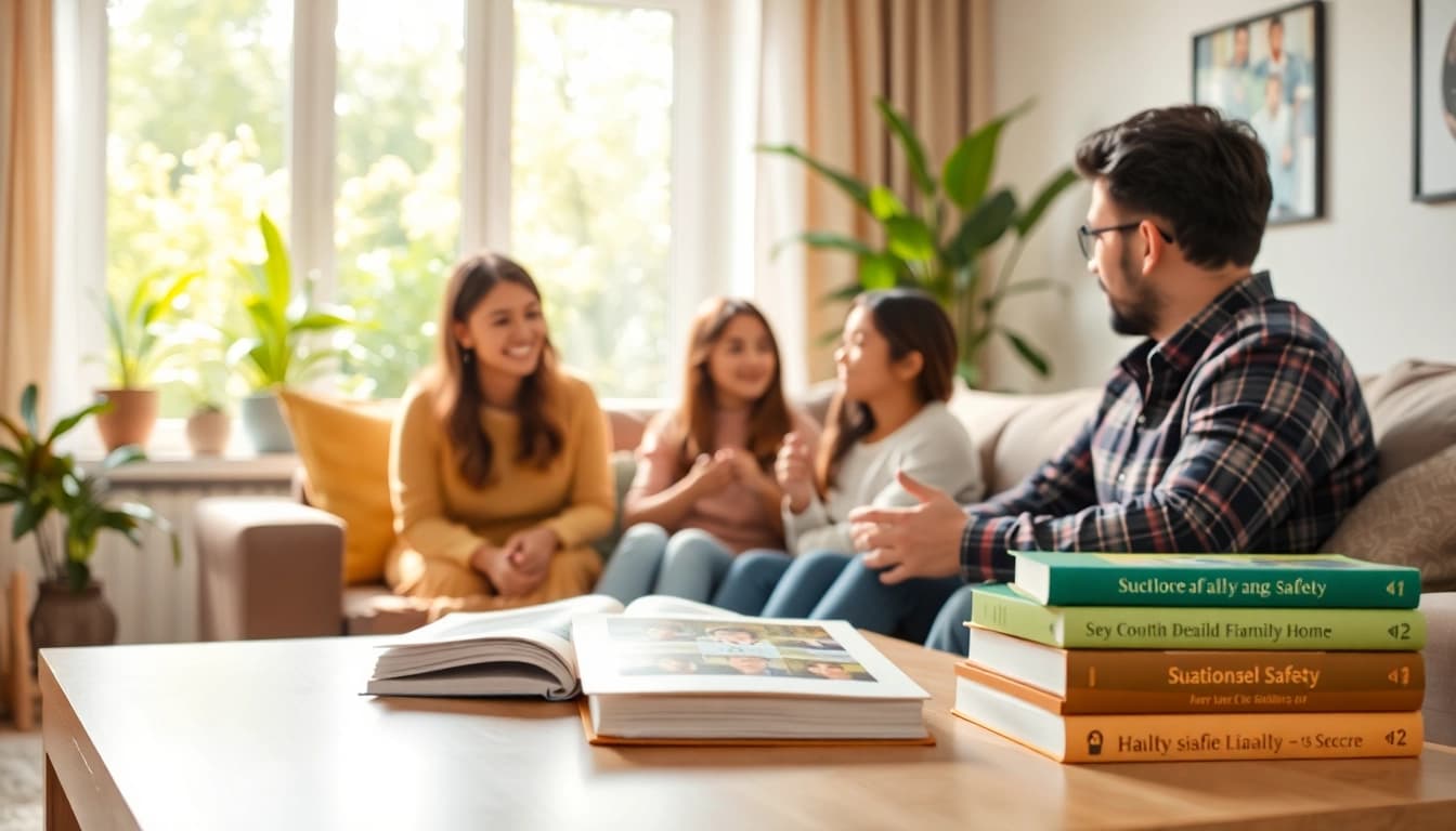 Families discussing safety in a cozy setting on https://sicherlebensraum.de