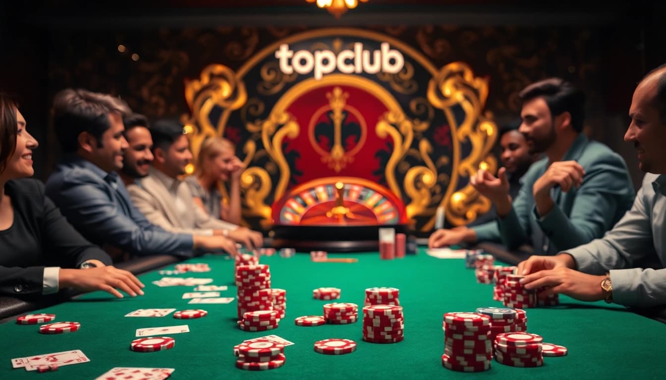 Topclub players engaged in high-stakes poker at a luxury casino table.