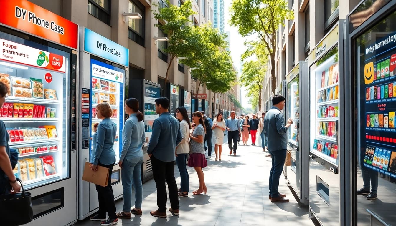 Innovative vending machine manufacturers showcasing diverse vending solutions in an urban setting.
