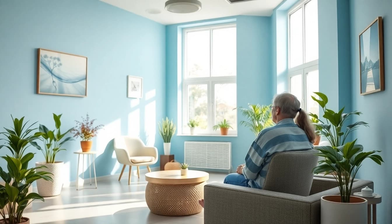 Therapist engaging with a patient in a German psychiatric clinic India, showcasing a calm and professional environment.