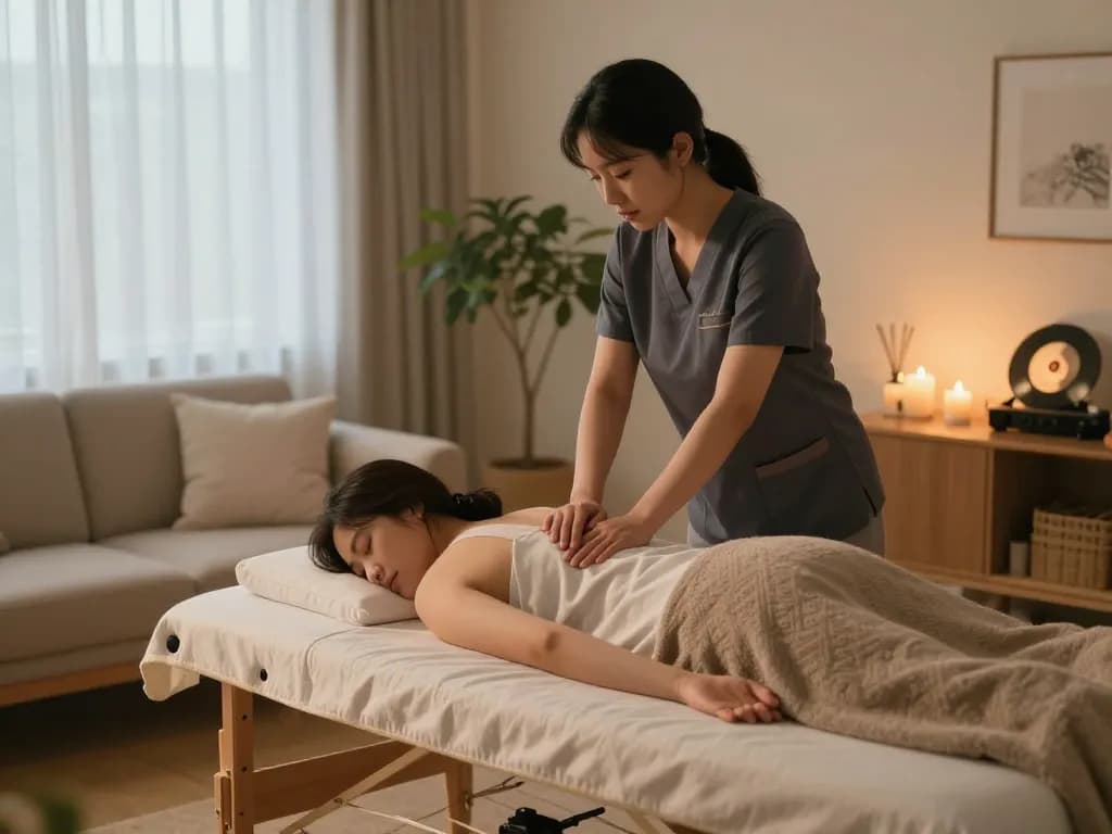 부천 출장마사지 session in a cozy home setting with calming ambiance.