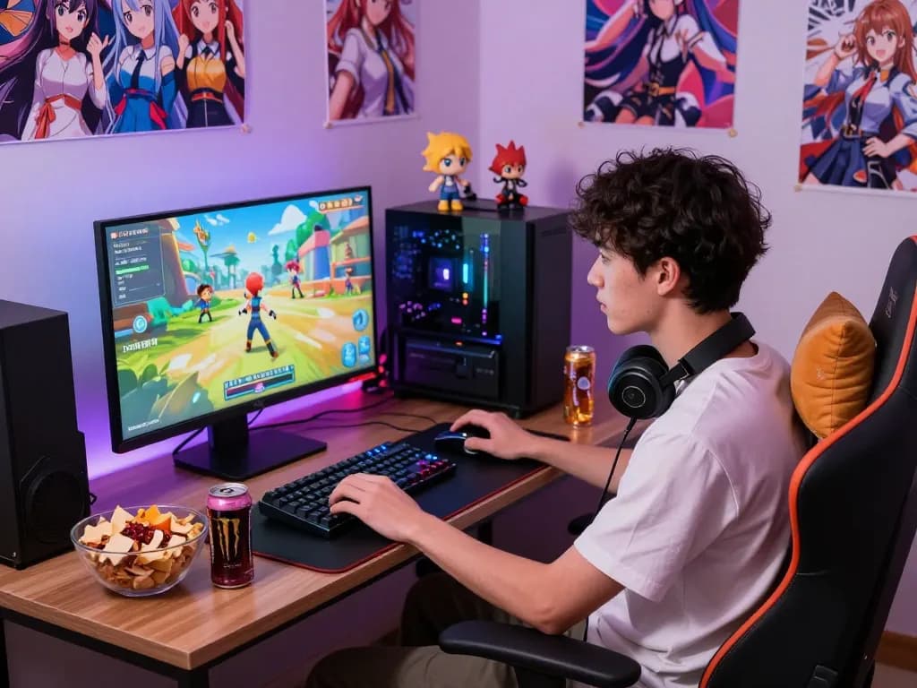 Player enjoying an xxx game in a cozy gaming setup with vibrant graphics and dynamic elements.