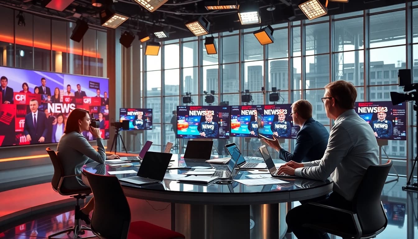 Engaging news reporting at https://newsharbor.com.ua with journalists in an energetic newsroom.