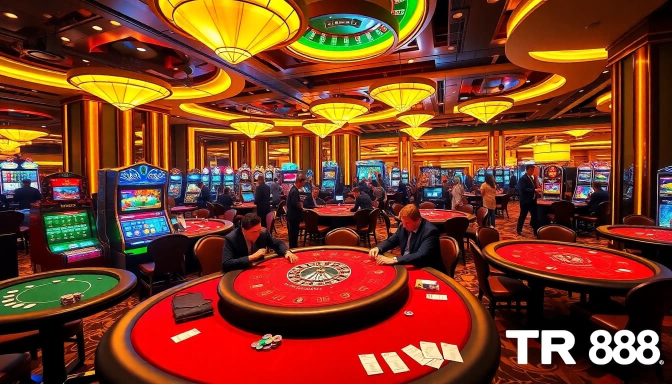 Players engaged in high-stakes poker at the casino, showcasing TR88's thrilling atmosphere.