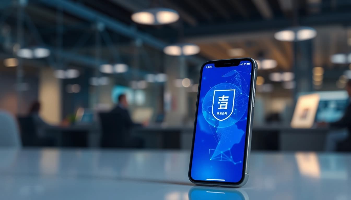 在现代办公室环境中，智能手机显示的快连下载应用界面