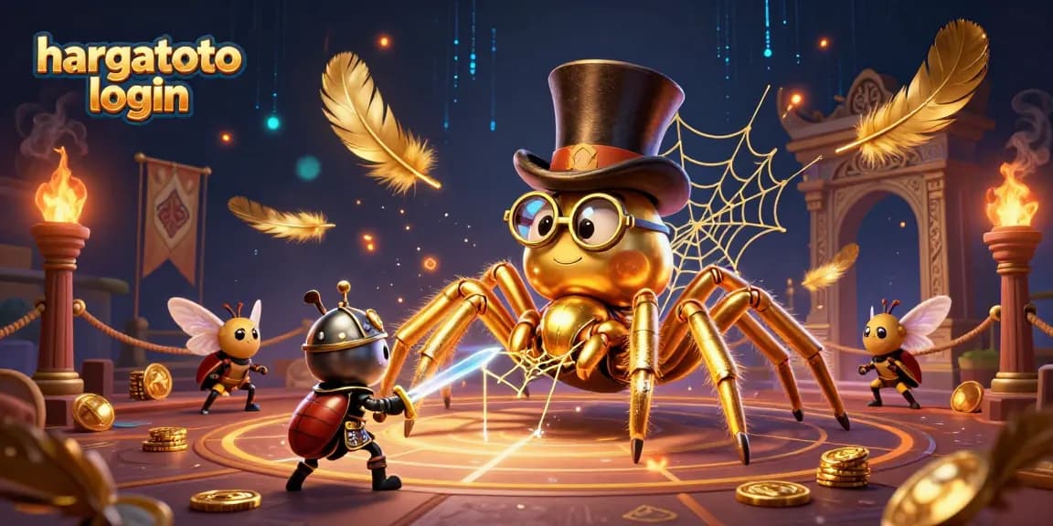 Gaming fantasy scene showcasing hargatoto login with vibrant characters and golden elements.