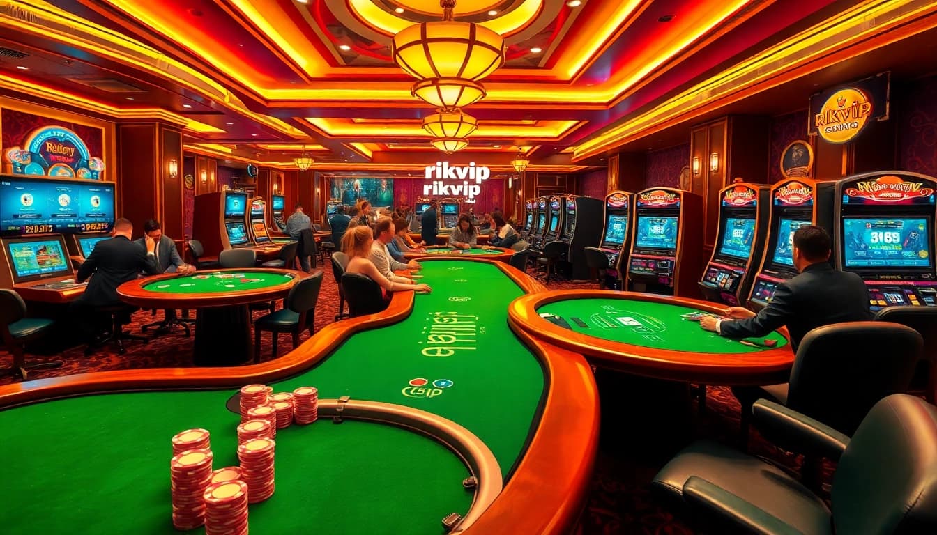 Experience the thrill of rich rikvip gaming with excited players at vibrant casino tables.