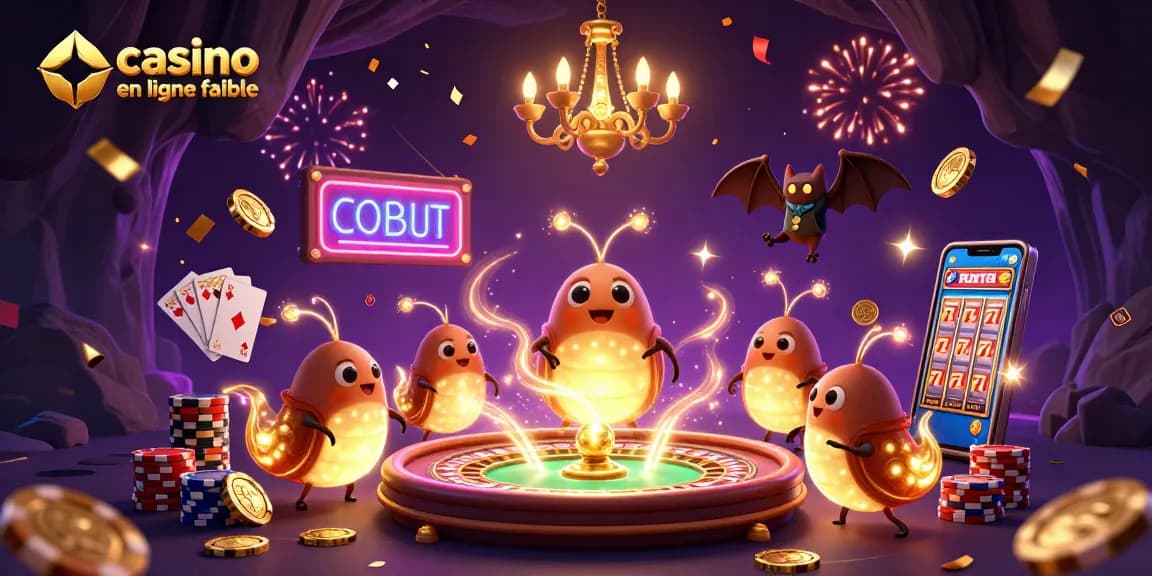 Jouez au casino en ligne fiable avec une scène vibrante de vers luisants et un croupier chauve-souris.