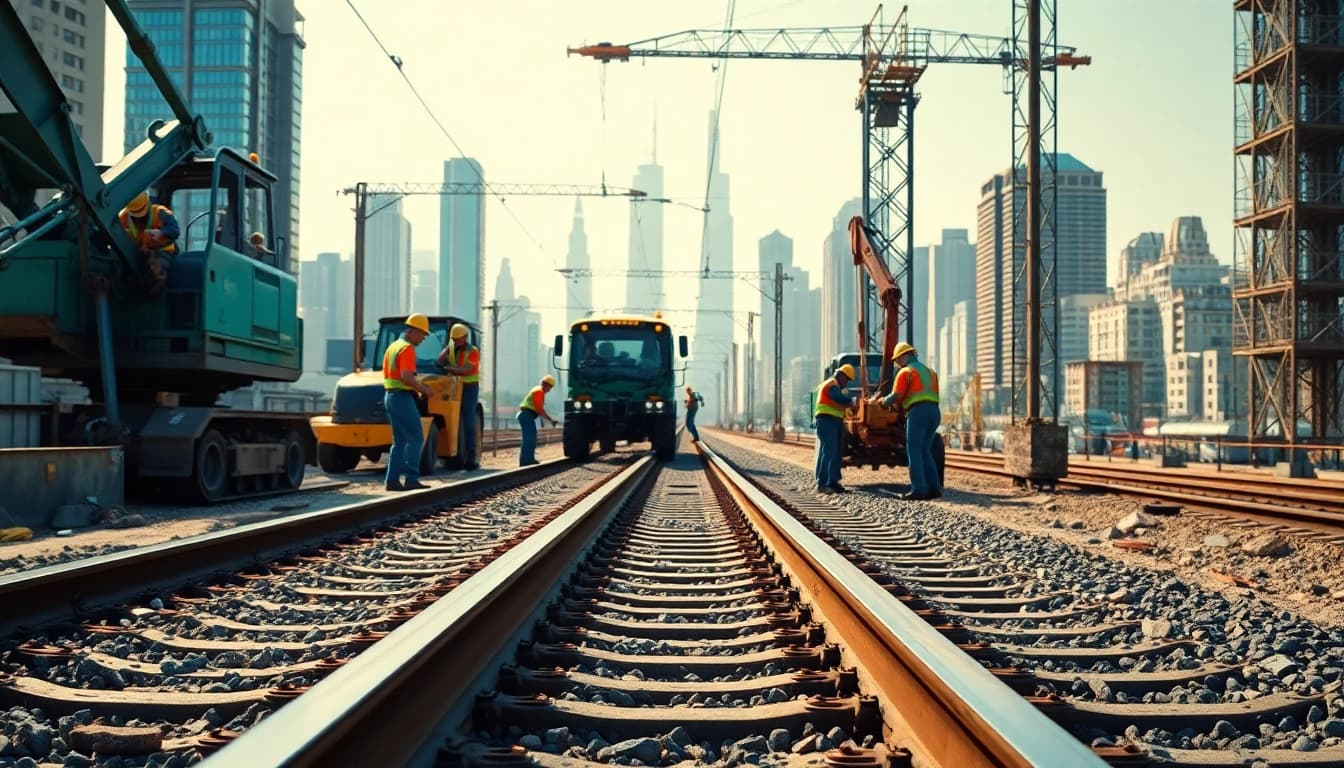 Railroad Track Construction Company team actively engaged in installing durable railway tracks.