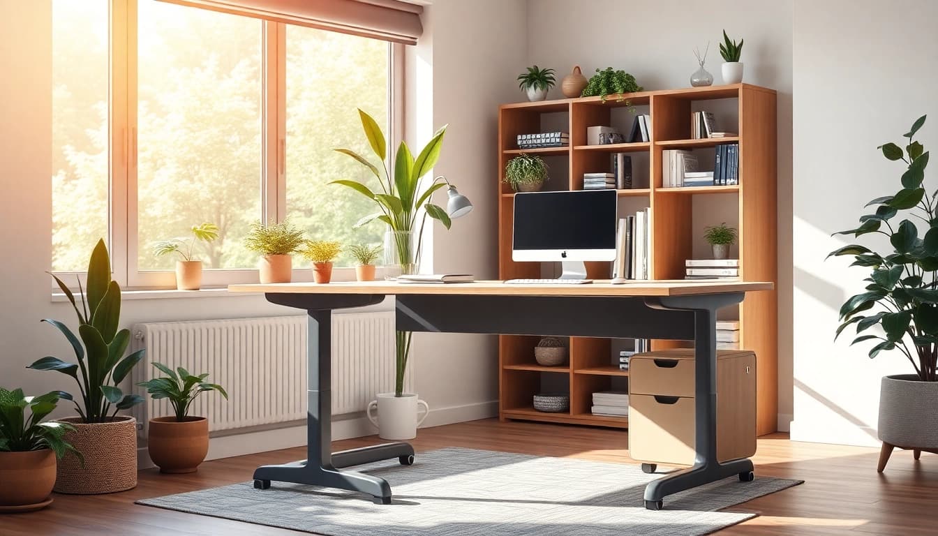 Stylish student desk designed for study efficiency with storage solutions and natural light.
