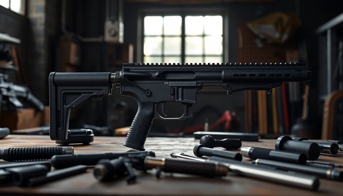 Assembling the p80 pf940v2 frame kit on a workbench, showcasing precision and craftsmanship.
