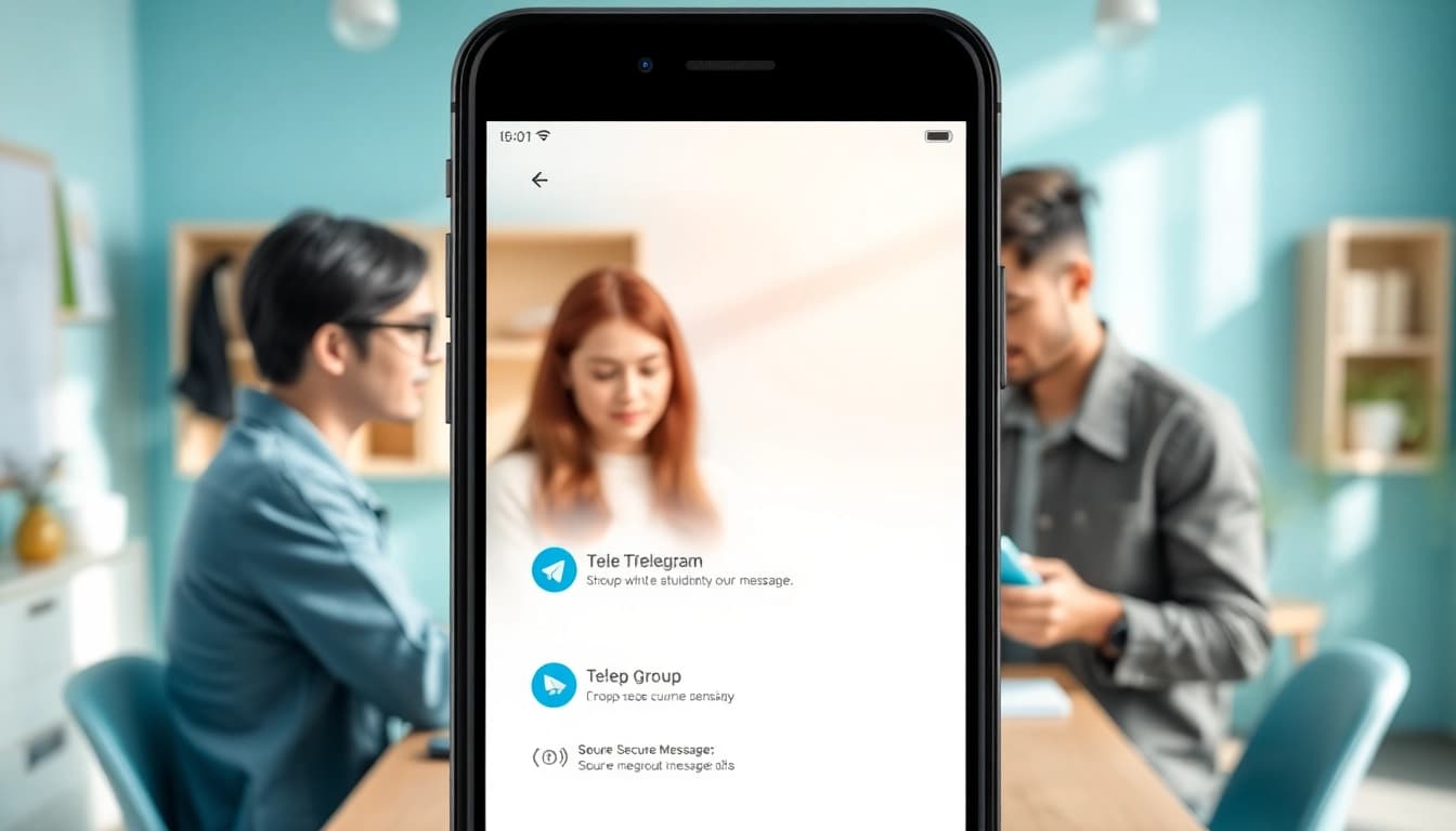 Telegram中文版 app showcased on a smartphone, highlighting secure messaging and community features.