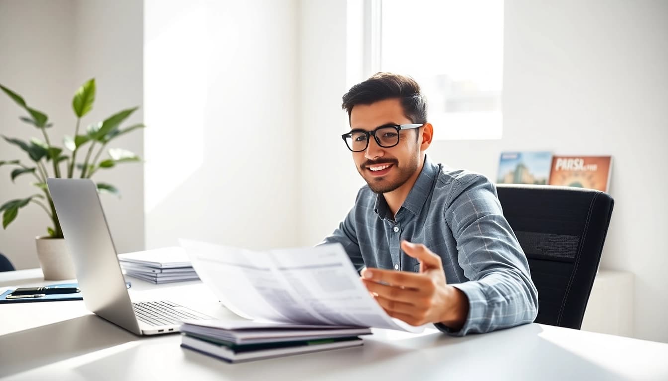 Complete your esta application efficiently at a tidy workspace with focused traveler.