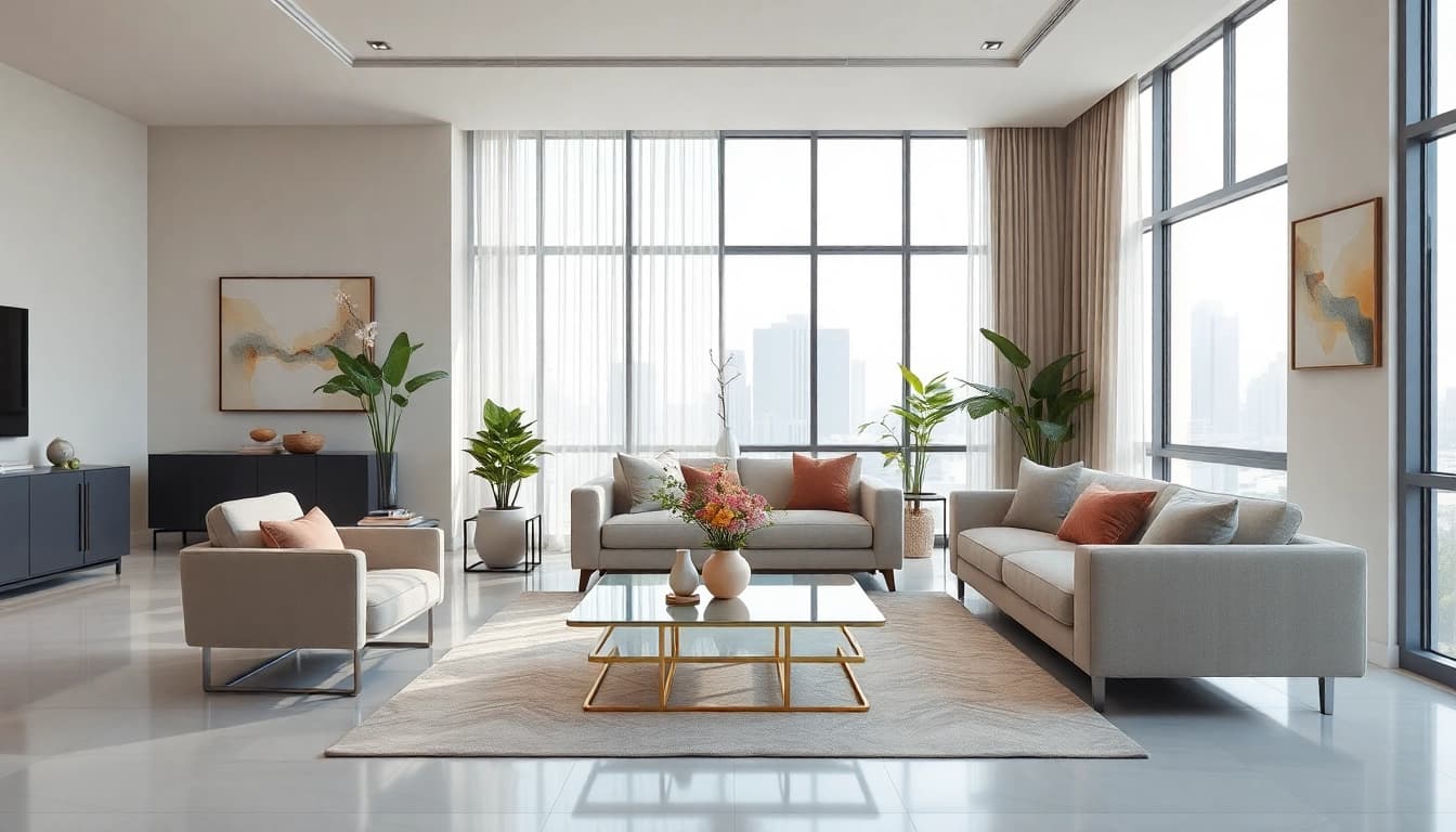 Showcasing modern interior design dubai with elegant furniture and natural light.