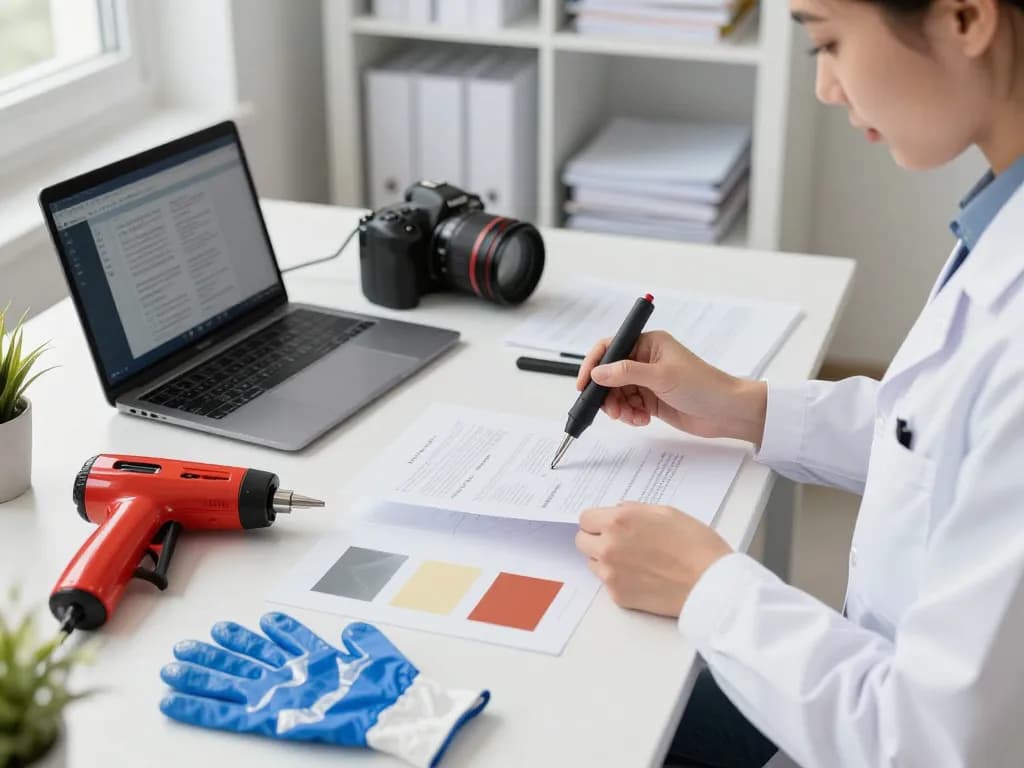 Bóc ép plastic expertly handled by technician in a modern office, showcasing specialized tools and documents.