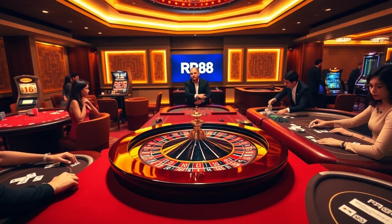 Experience excitement at RR88 with players engaging in a thrilling casino atmosphere.