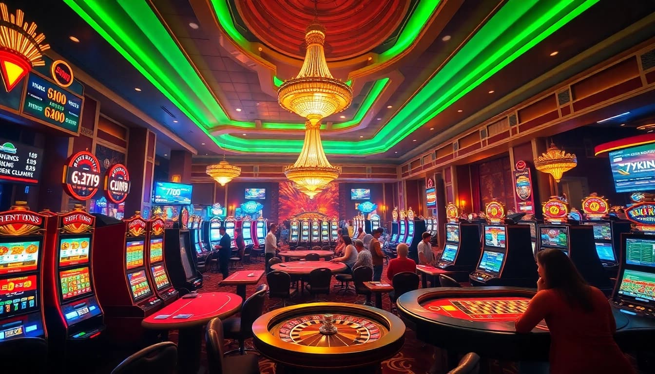 Exciting gambling action at a luxurious casino feature for 79king2 with vibrant slot machines and tables.