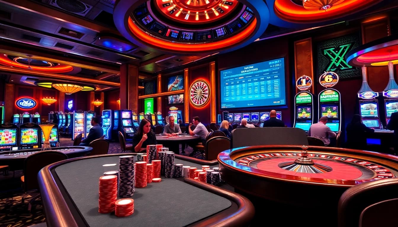Players enjoying a thrilling game of poker at a casino table, showcasing the excitement of gambling