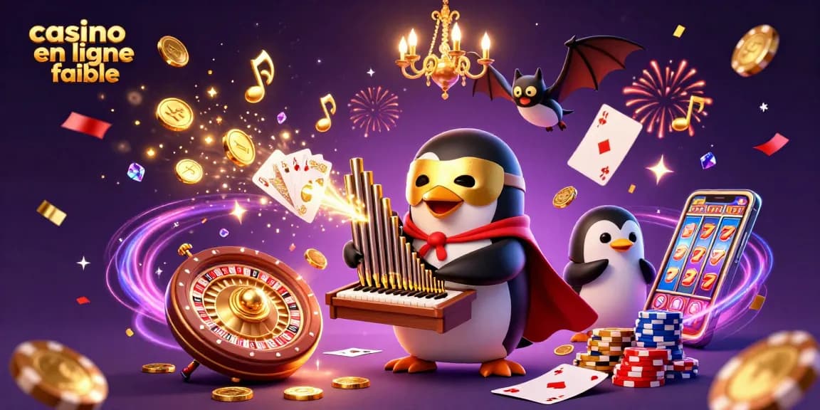 Plongez dans l'univers vibrant de casino en ligne fiable avec un pingouin jouant de l'orgue.