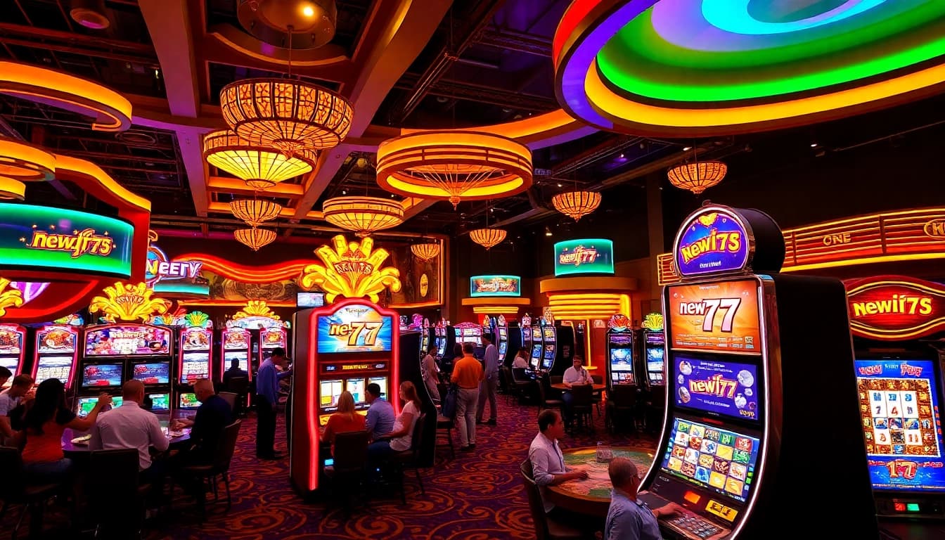 Experience the excitement of winning at the new77 slot machine in a vibrant casino setting.