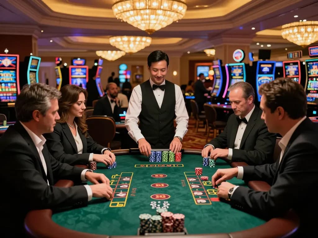 Players engaging in high-stakes blackjack with TX88 chips at a luxurious casino table.