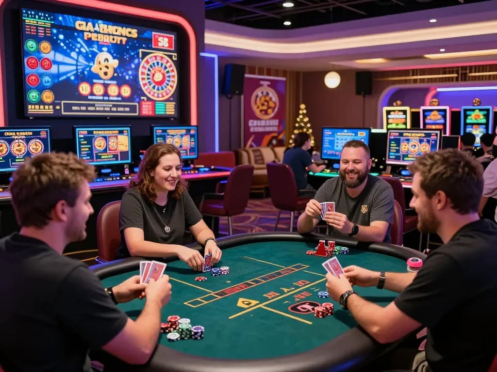 Players enjoying lively games at S666 online casino during a festive event.