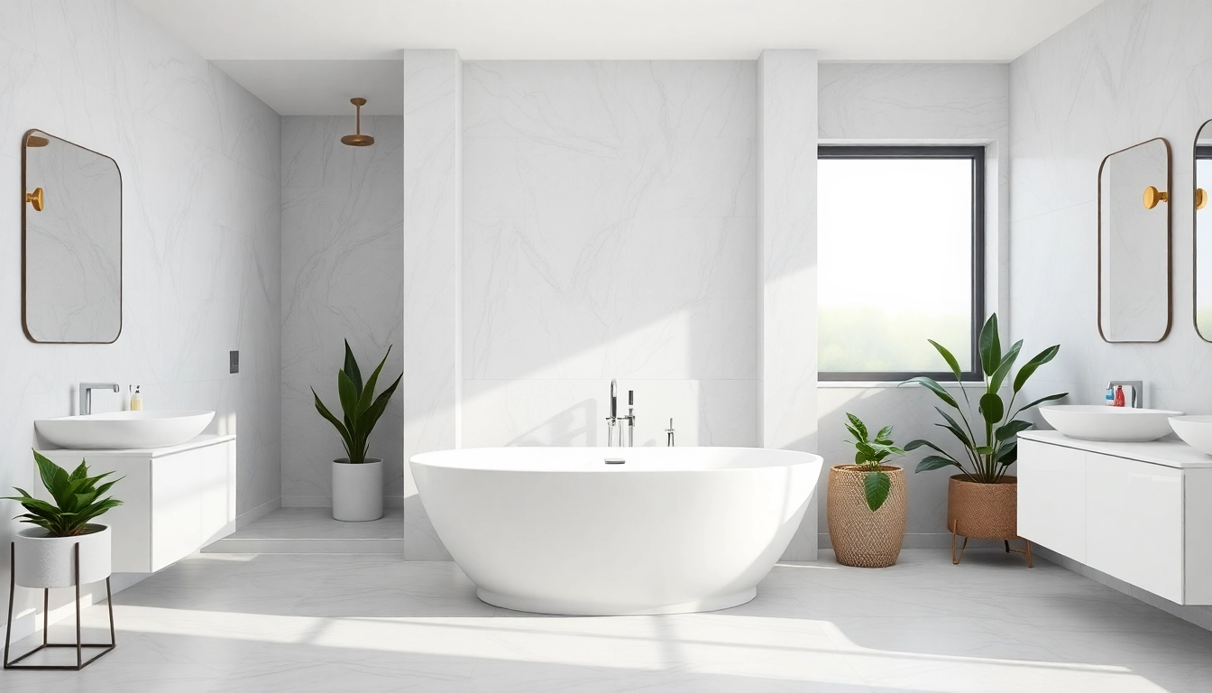 Enhance your bathroom renovations near me with a modern tub and stylish tile design.