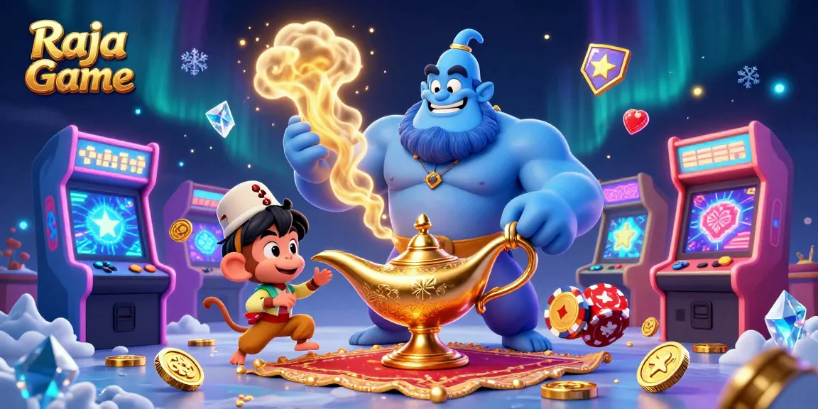 Engage in thrill-seeking fun with Raja Game's vibrant 3D illustration showcasing exciting gaming elements and characters.