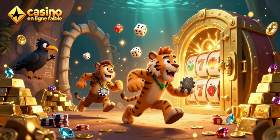Plongez dans un casino en ligne fiable avec une scène dynamique de personnages cartoon entourés de trésors.
