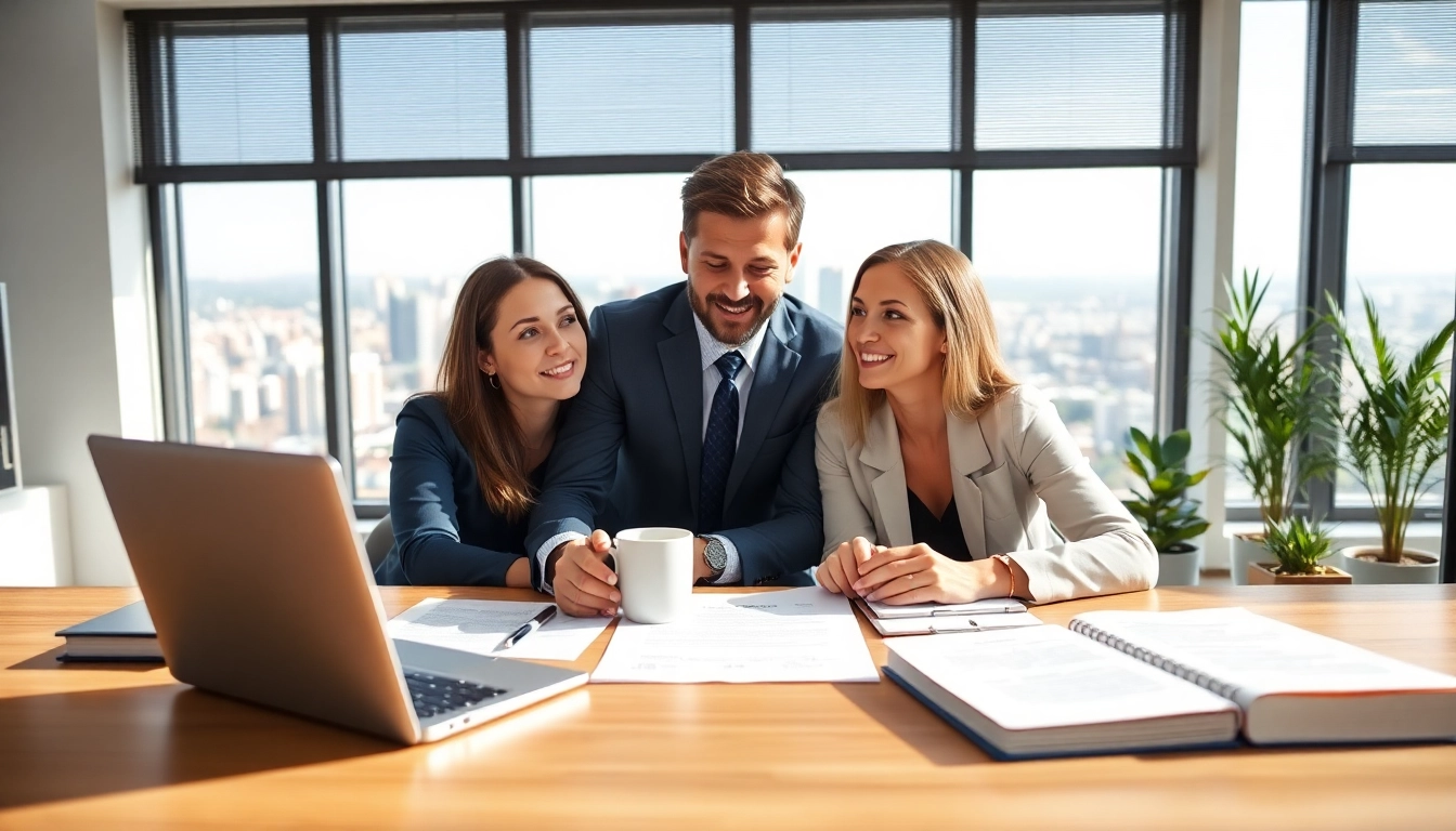 Couple reviewing Family Law Financial Agreements in a bright, modern office.