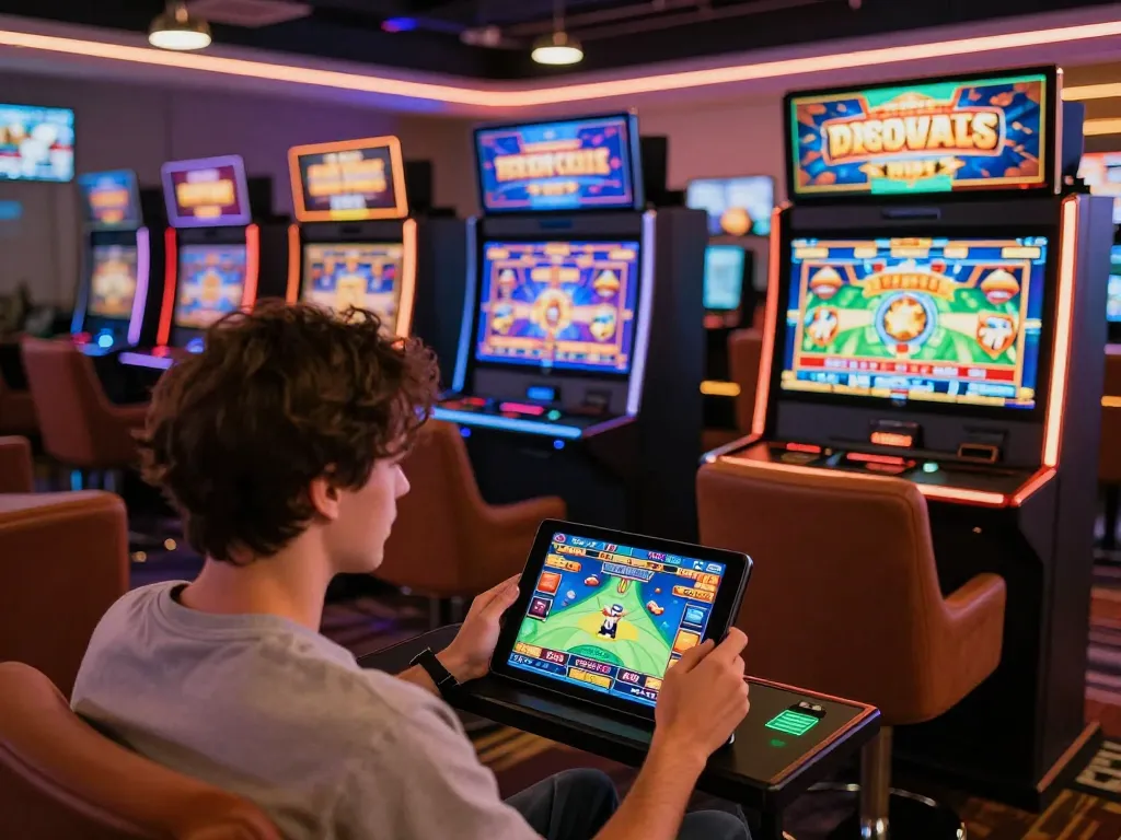 A person engaging with online casino games on their tablet, showcasing hakobhakobyanart excitement in gaming experience.