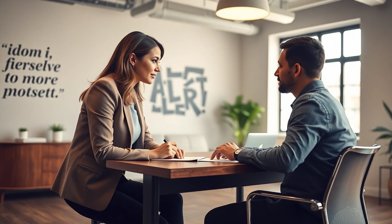Business coach near me guiding a client in a bright, modern office space.