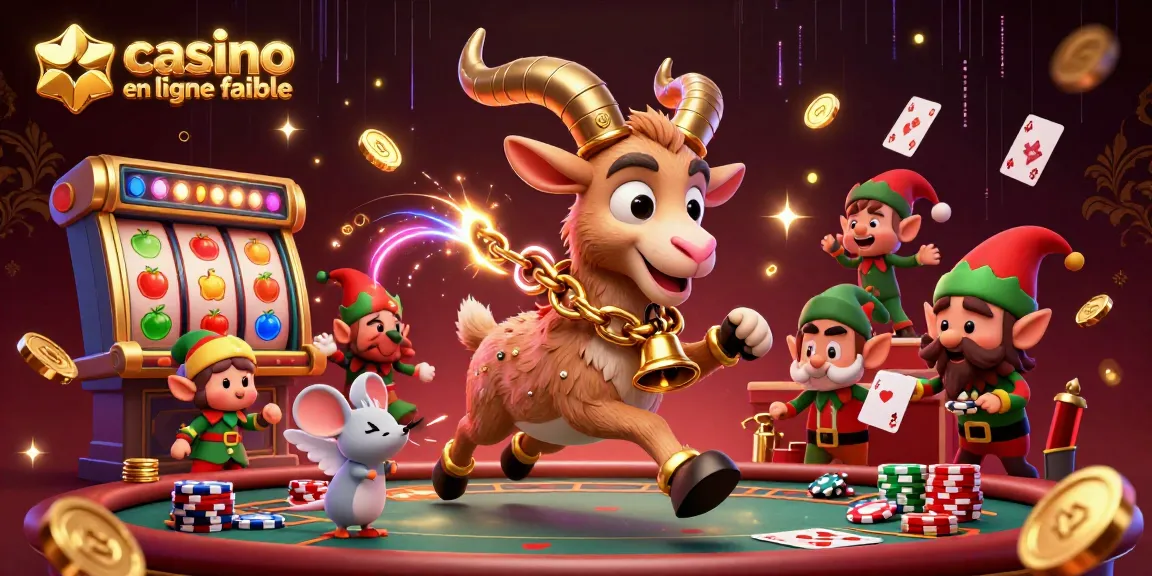 Amusez-vous avec le Krampus au casino en ligne fiable, entouré de symboles de jeux et de joie festive.