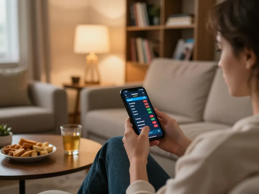 Betting on sports through the DH88 app while enjoying a cozy home atmosphere.