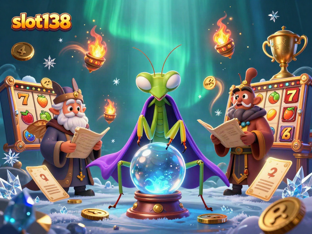 Engage with slot138 through a vibrant scene of fortune, slots, and mystical characters.