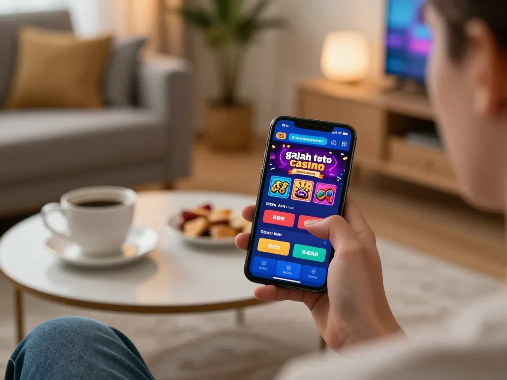 Engaging mobile session on gajah toto casino app shows betting options and excitement in a cozy home.