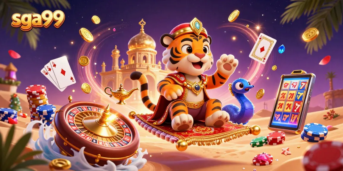 Experience the excitement of sga99 with a vibrant 3D casino scene showcasing a royal tiger sultan.