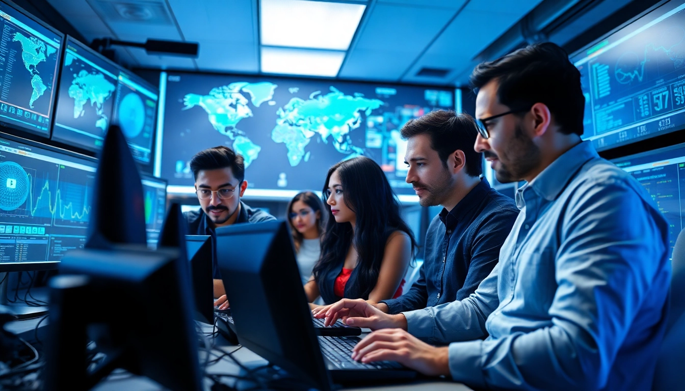 Cyberdan team actively monitoring cybersecurity threats in a high-tech environment.
