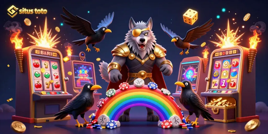 Experience the thrill of situs toto with a Norse-inspired illustration blending myths and casinos.