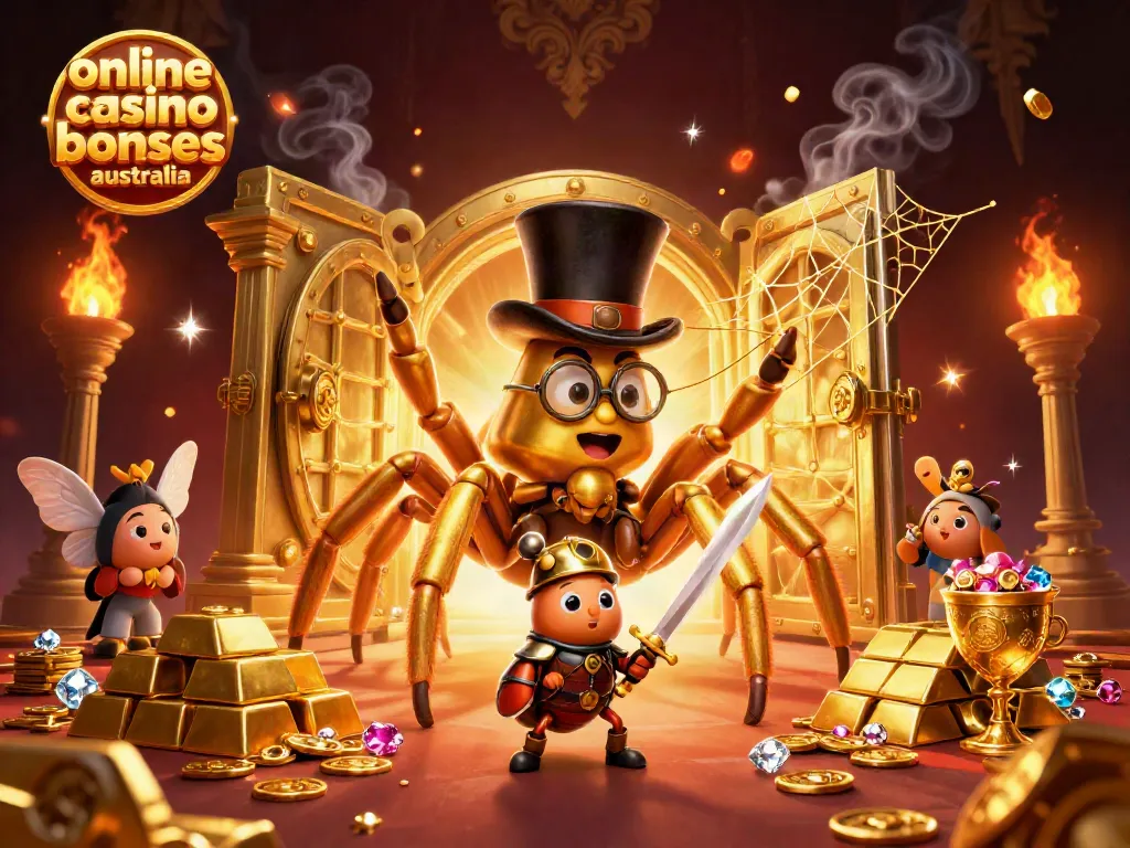 Engage with top online casino bonuses Australia featuring a giant tarantula and brave beetle knight.