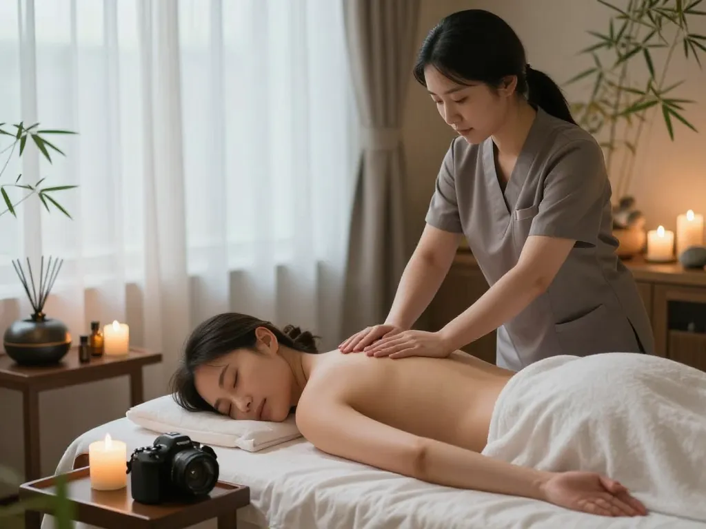 신사동마사지 performed in a serene spa setting with calming ambient light and relaxing atmosphere.