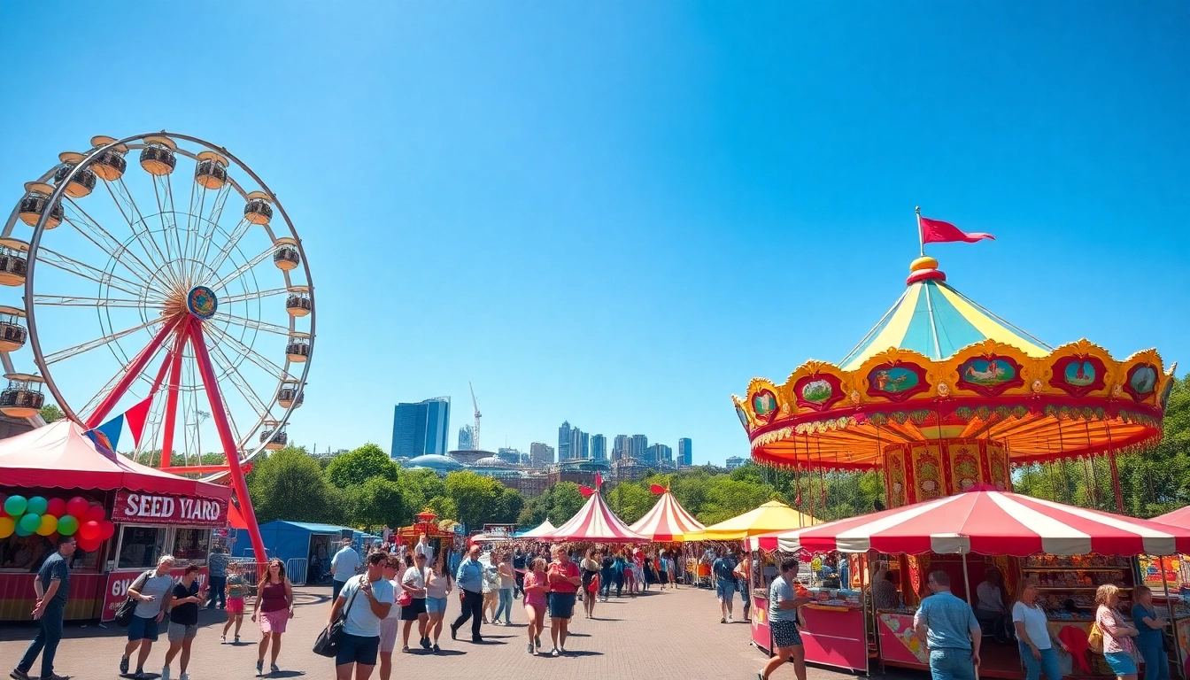 Families enjoying a funfair for hire Newcastle with colorful attractions in a lively atmosphere.