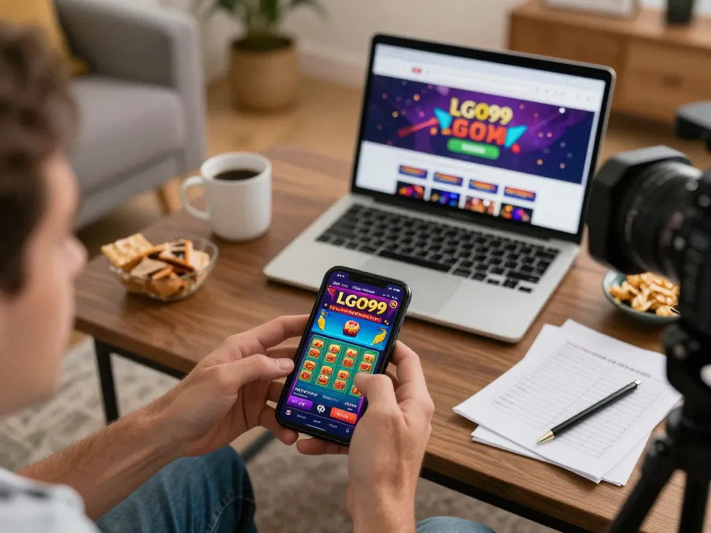 LGO99 mobile gaming session showing player using smartphone for online casino betting