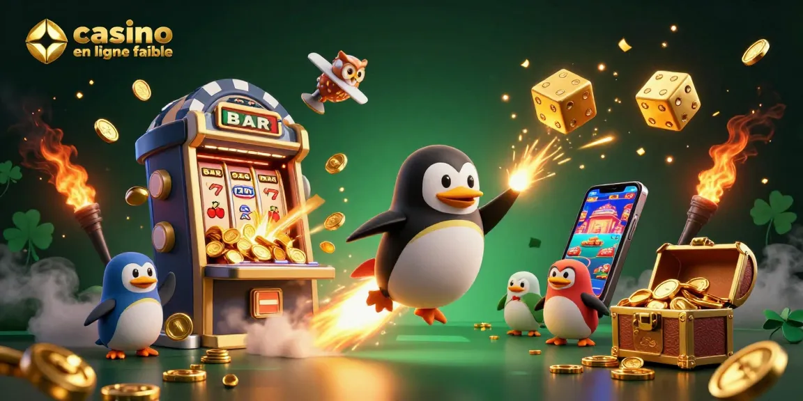 Découvrez des jeux sur casino en ligne fiable avec un pingouin en or et une machine à sous.